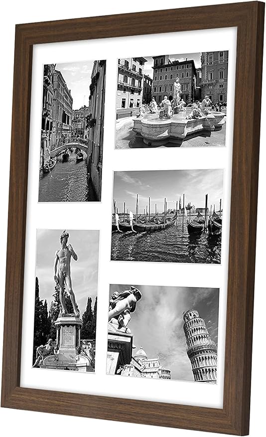 Americanflat 4x6 Collage Picture Frame with Shatter-Resistant Glass - Fits Five 4x6 Photos or Use as One 11x14 Picture Frame - Signature Collection - Collage Frames for Wall Display - Walnut