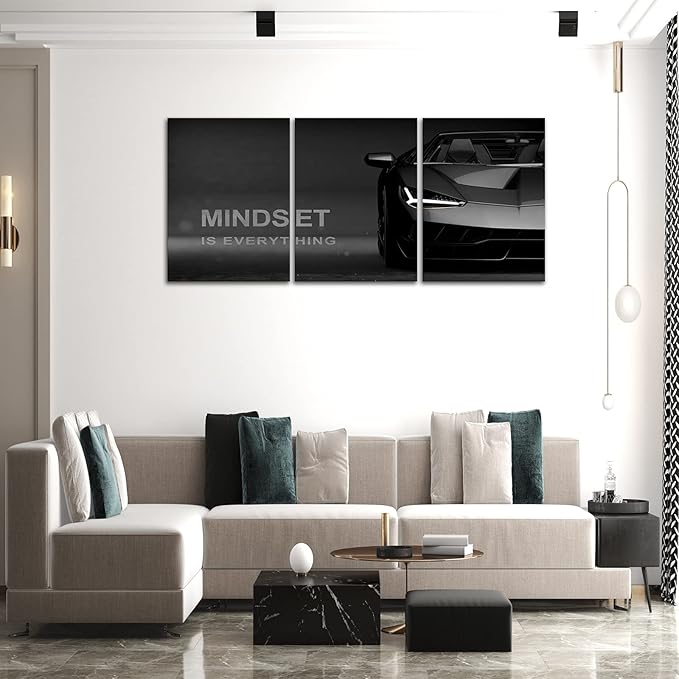 Motivational Canvas Wall Art Lamborghini Posters Prints Entrepreneur Bundle Set 3 Pieces Inspirational Wall Art Decorations Mindset Is Everything (36" W x 16" H, young-mindset)