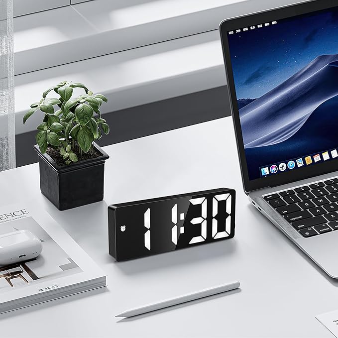 AMIR Digital Alarm Clock, Upgraded Small Digital Clock, Digital Clock Large Display, Dimmable Snooze DST 12/24H, Desk Clock for Home School Office