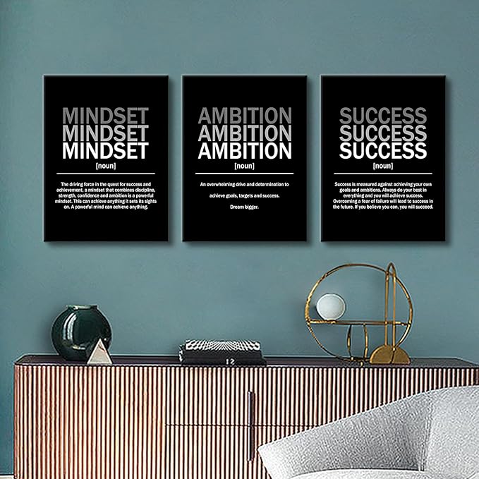 YSPCSUN Mindset Ambition Success Inspirational Canvas Wall Art Picture Painting Daily Motivational Quotes Print Poster for Office Bedroom Living Room Artwork Ready to Hang [36''Wx16''H]