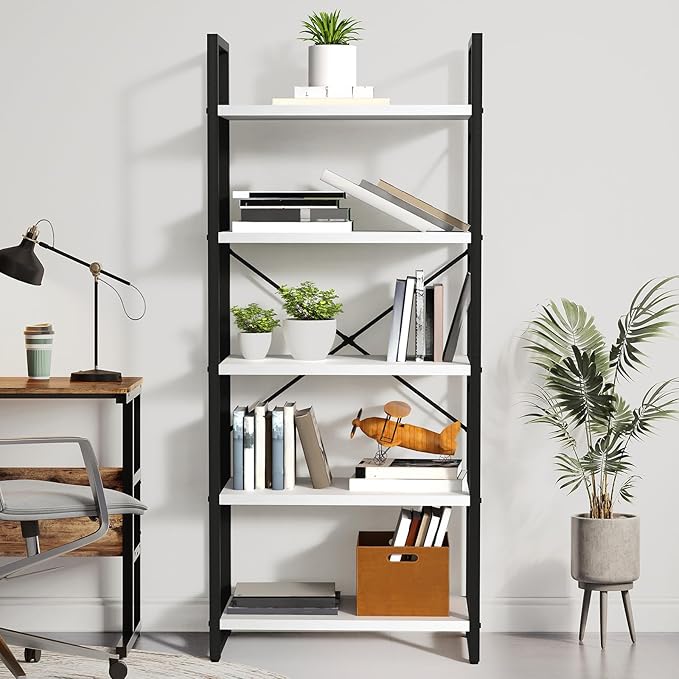 YITAHOME 5 Tiers Bookshelf, Classically Modern White Bookshelf, Book Rack, Storage Rack Shelves in Living Room/Home/Office, Books Holder Organizer for Books/Movies, White