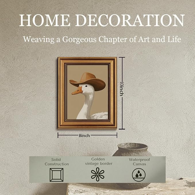 Gold Framed Wall Art Vintage Canvas Wall Art Trendy Cowboy Duck Modern Maximalist Artwork Prints Picture for Living Room Bedroom Farmhouse Bathroom Office Decor, 8x10