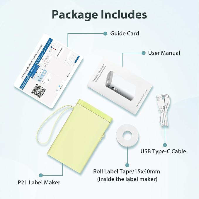 P21 Label Maker Machine with Tape, Bluetooth Label Printer Thermal Mini Label Makers with Built-in Cutter and Multiple Templates, Portable Printers for School, Office, Home Use-Dawn Yellow