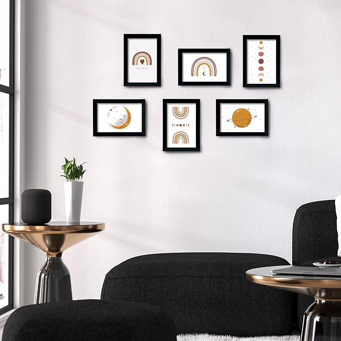 KINLINK 4x6 Picture Frame Black Set of 6, Wooden Photo Frames with Plexiglass for 4x6 without Mat for Table and Wall Display