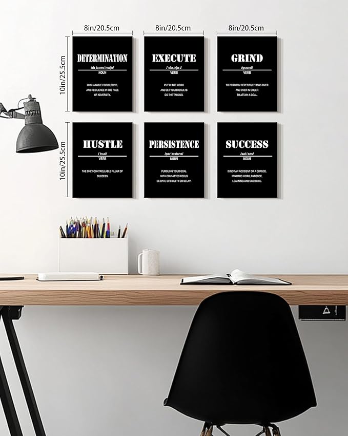 KUVIOKE Motivational Wall Art Inspirational Quotes Framed Wall Decor Encouraging Office Prints Positive Affirmations Sayings for Classroom Bedroom Living Room Ready to Hang Set of 6, 8x10in (Framed)