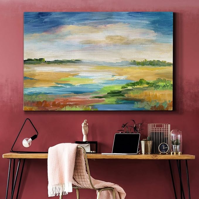 Landscape Wall Art Premium Gallery Wrapped Canvas Abstract Ocean Forest Modern Artwork Decoration for Living Room Kitchen Bathroom Office, Ready to Hang