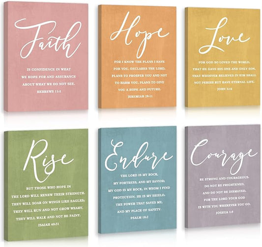 CHDITB Faith Hope Love Bible Verse Wall Art, Set Of 6 Prints Religious Prayer Wall Art, Scripture Quote Canvas Painting, 8x10 Inches Bible Saying Artwork Christian Art Prints For Living Room Bedroom