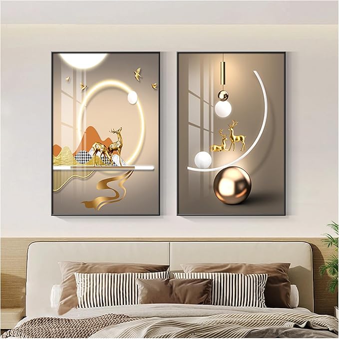 Wall Art for Office Framed Decorative Oil Painting Set Posters for Room Decorative Modern Artwork Ready to Hang 2 Pieces,D,23.6 * 15.7in
