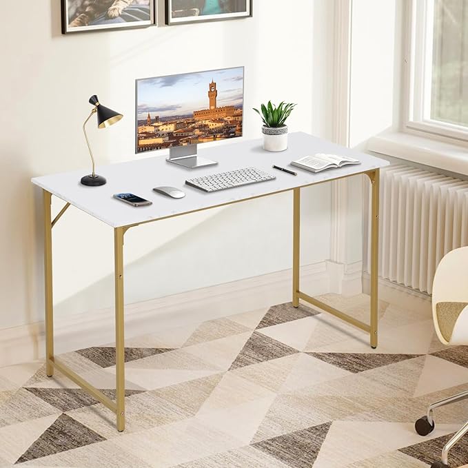 Computer Desk,39 Inch Home Office Desk Modern Writing Table with Metal Frame for Home Office and Study,Gold