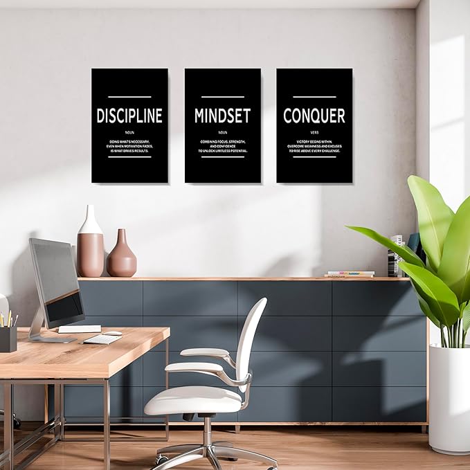 LMGOV Large Motivational Office Wall decor for Men, 16" x24" Mindset Wall Art for Bedroom, Black and White Canvas Painting for Bathroom, Positive Poster for Dorm, College, Gym