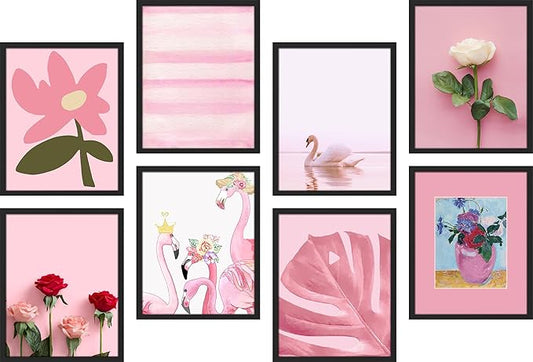 SIGNWIN Framed Poster Bathroom Decor, Wall Art Room Decor Multicolor for Living Room, Bedroom, Office Pink Swan Botanical Flower Daisy Rose Monstera Nature Abstract Shapes - 12"x16"x 8 Black