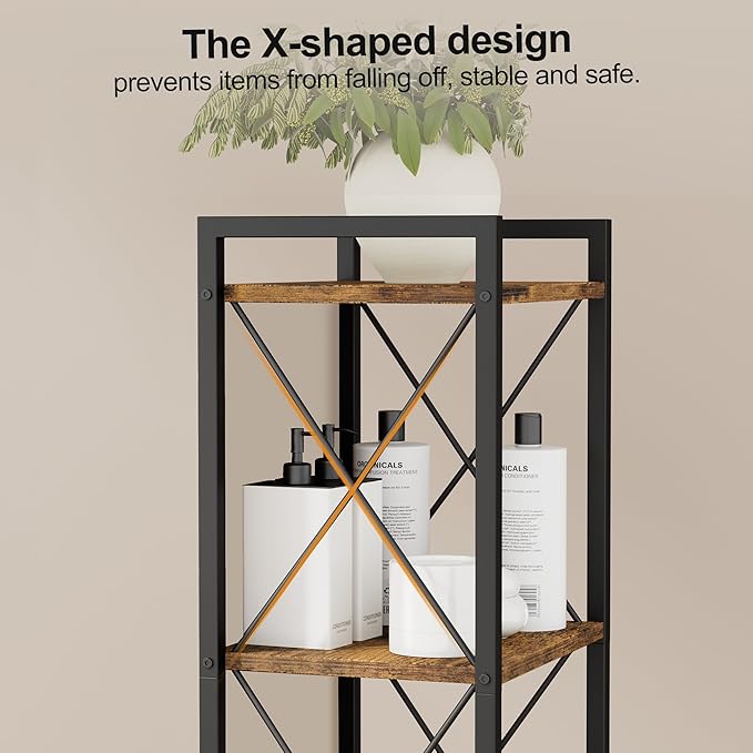 Homhedy 5 Tier Bookshelf, Tall Narrow Bookcase for Small Space, Metal Storage Book Shelf, for Home Office, Living Room, Kitchen, Bedroom, Industrial Style, 10.4" D x 13" W x 55.1" H, Rustic Brown