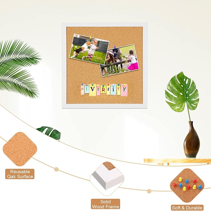 Treela 8 Packs Cork Bulletin Board with Frame, Decorative Linen Bulletin Cork Board Small Push Pin with 32 Push Pin 16 Clips for Office Welcome Back to School Wall Home Supplies(White,Square)