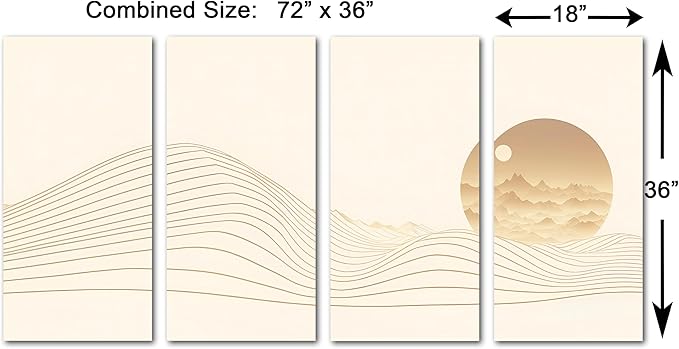 72 x 36 TOTAL - Landsape of lines Wall Art Canvas Geometric Print modern minimalis, office art - 4 Panel Split