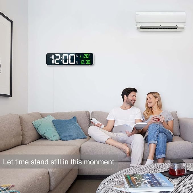 Hournor Digital Clock for Bedroom, Digital Wall Clock for Living Room Decor, Desk Table Clocks, Digital Clock Large Display, Bedroom Smart Alarm Clock for Office White Green