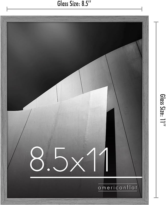 Americanflat 8.5x11 Picture Frame with Shatter-Resistant Glass - Streamline Collection - Thin Border Photo Frame for Tabletop and Wall Display - Hanging Hardware and Easel Stand Included - Grey