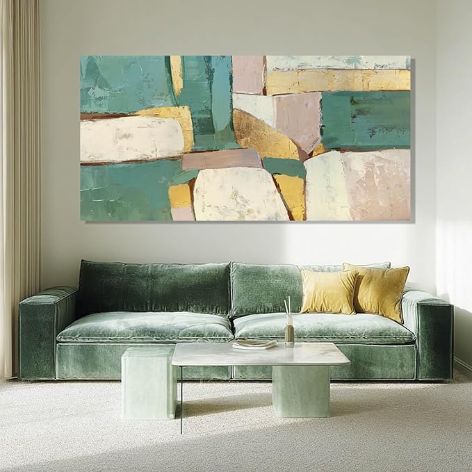ZENPEE Green and White Large Wall Art, Abstract Wall Art, Cuadros para Sala Elegantes y Modernos, Wall Decor Living Room Posters | 24" x 48"