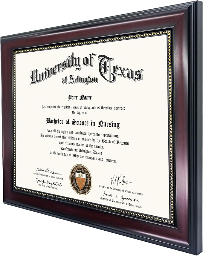 GraduationMall 8.5x11 Certificate Diploma Frame, UV Protection Acrylic, Mahogany with Gold Beads, Set of 2