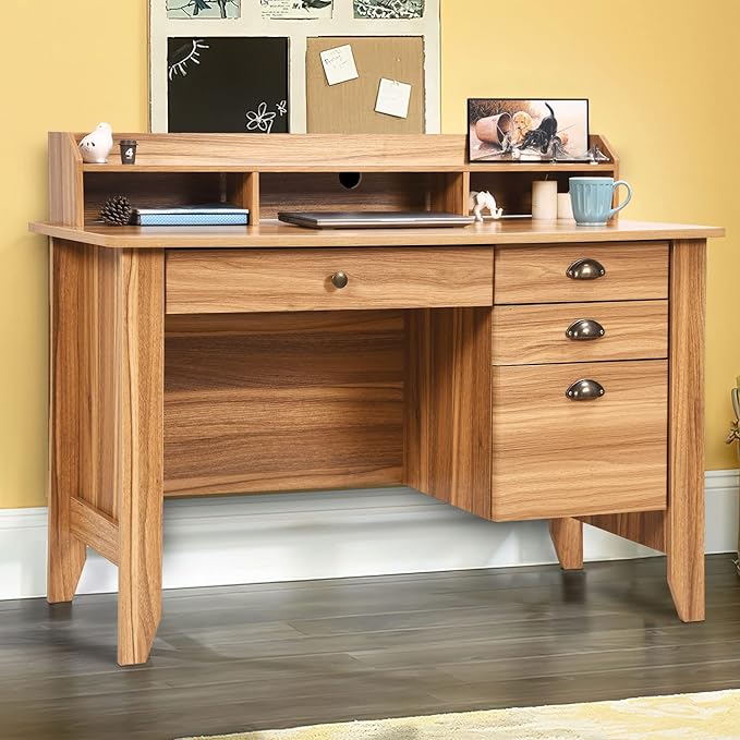 Catrimown Computer Desk with Drawers and Hutch, Farmhouse Home Office Desk with File Drawer,Student Girls Desks,Teens Writing Table, Small Computer Desk for Bedroom, Rustic Oak