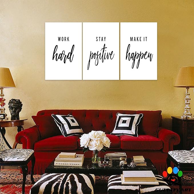 Office Wall Art - 3 Panel Motivational Quote Art, Inspirational Canvas for Home Office Decor, Entrepreneur Words Poster Frame, 20'x30'x3Pcs