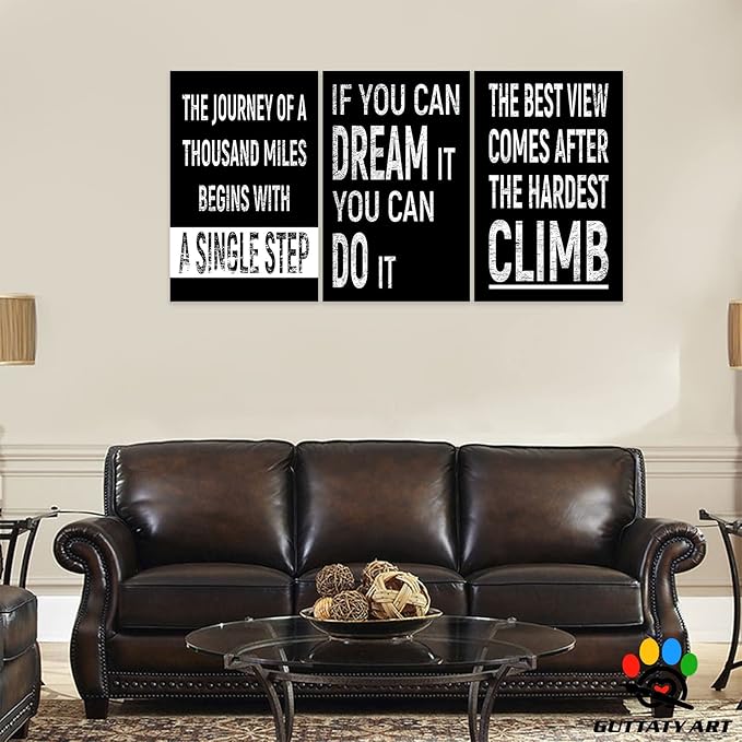 Office Wall Art - 3 Panel Motivational Art, Inspirational Quotes Canvas for Home Office Decor, Entrepreneur Words Poster Frame 20'x30'x3Pcs