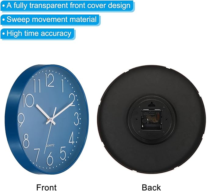 PATIKIL 12 Inch Wall Clock, Battery Operated Silent Non-Ticking Round Wall Clocks for Office Bedroom Decorative, Dark Blue
