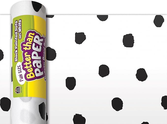 Teacher Created Resources Fun Size Black Painted Dots on White Better Than Paper Bulletin Board Roll (TCR77419)