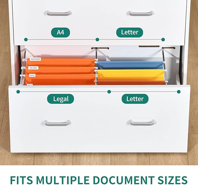 YITAHOME 2 Drawer File Cabinet with Charging Station, Lateral Filing Cabinet with Storage, Large Printer Stand for Home Office Living Room, White