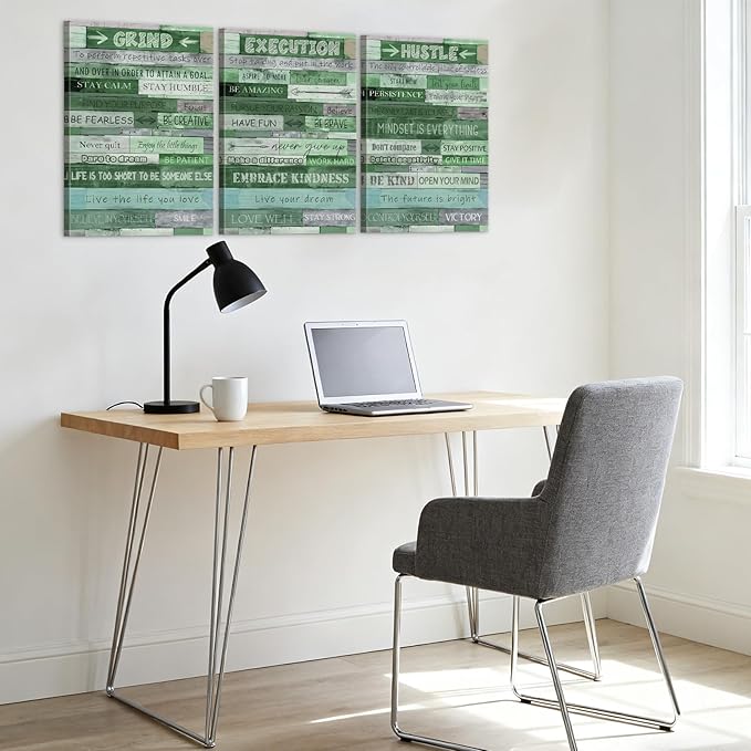 YOUHONG 3 Pieces Inspirational Wall Decor Motivational Wall Art Inspirational Posters Grind Execution Hustle Motivational Art Office Decor Ready-to-Hang Office Artwork for Room (20''Wx28''Hx3)