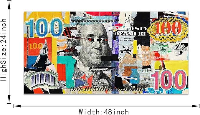 Yatsen Bridge Colorful Artwork for Home Walls Large Dollar Money Canvas Wall Picture Color Graffiti Money Art Print Gift Choice for Women Men Gallery-Wrapped Easy to Hang-48x24 inches