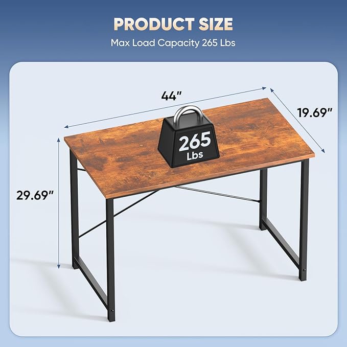DUMOS 44 Inch Computer Desk for Home Office, Modern Study Work Table Simple Style for Bedroom, WritInchg Desks with X-Shaped ReInchforcement, Rust
