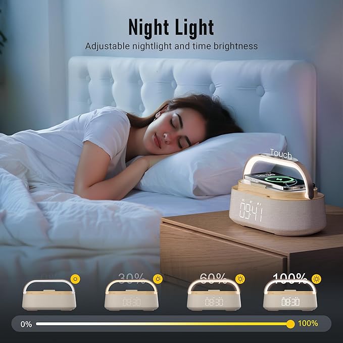FREEFISH Bluetooth Speaker with Wireless Charge FM Radio 2500mAh Battery, LED Night Light Suitable for Home,Bedroom,Office,Gifts