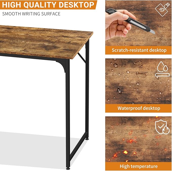 BLKMTY 39" Computer Desk, Home Office Writing Desk Wood PC Study Table Work Desks Modern Simple Style Laptop Table with Metal Frame and Smooth Tabletop for Workstation Bedroom, Black