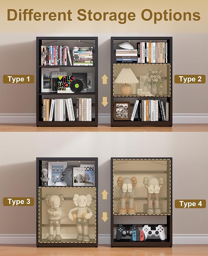 Metal Book Shelf, 3-Tier Adjustable Bookcase with Anti-Tip Kit & Leveling Feet, Heavy-Duty Metal Storage Organizer, Modern Corner Shelves for Bedroom, Garage, Home Office