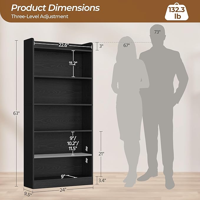 Yaheetech 6-Tier Open Bookcase and Bookshelf, Modern Simple Floor Standing Display Storage Shelves with Top Open Compartment for Home Office, Study, Living Room - Black