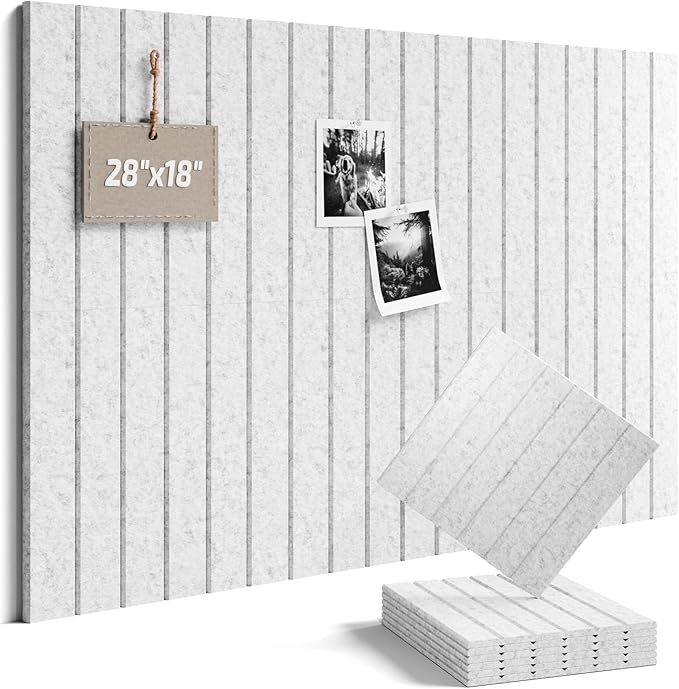 Fluxynara Felt Bulletin Board Tiles -28"x18" with 40 Adhesive Tabs, Cork Board Alternative for Office Decor, Push Pin Board Wall Organizer 6-Pack (Silvery Gray)