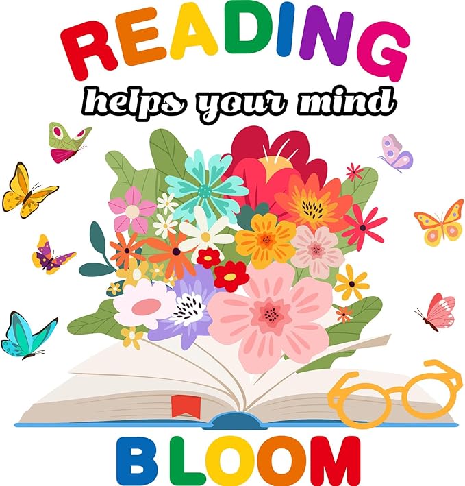 LioNergy Reading Classroom Bulletin Board Set Reading Helps Your Mind Bloom Bulletin Board Decoration Flower Butterfly Cutouts Wall Door Décor for Kindergarten Preschool Elementary Middle School