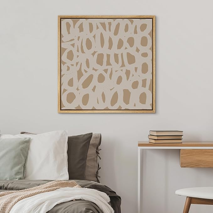 SIGNWIN Framed Canvas Print Wall Art Neutral Looping Circles Minimal Abstract Illustration Modern Art Decorative Nordic Minimal Calm/Zen for Living Room, Bedroom, Office - 24"x24" Natural