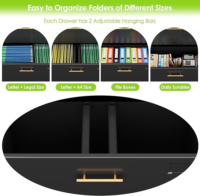 Office File Cabinet with 3 Drawers,Metal Filing Cabinet with Doors for Home Office School for Hanging Letter/Legal/F4/A4 Size Folders,Required Assembly,Black