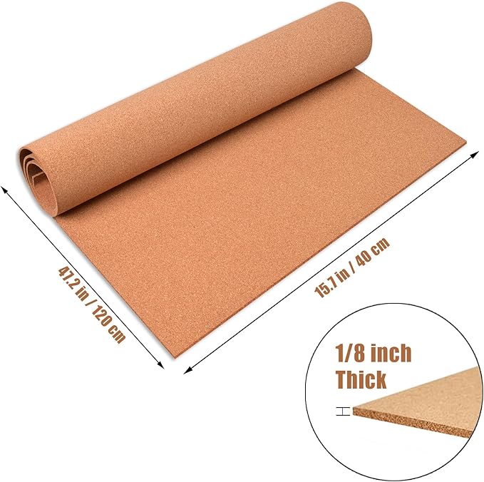 Cork Board Roll, 1/8" (3mm) Thick Cork Boards for Walls, 16"x47"(40x120cm) Cork Board Roll for Office, Home, School(Not Self-Adhesive)