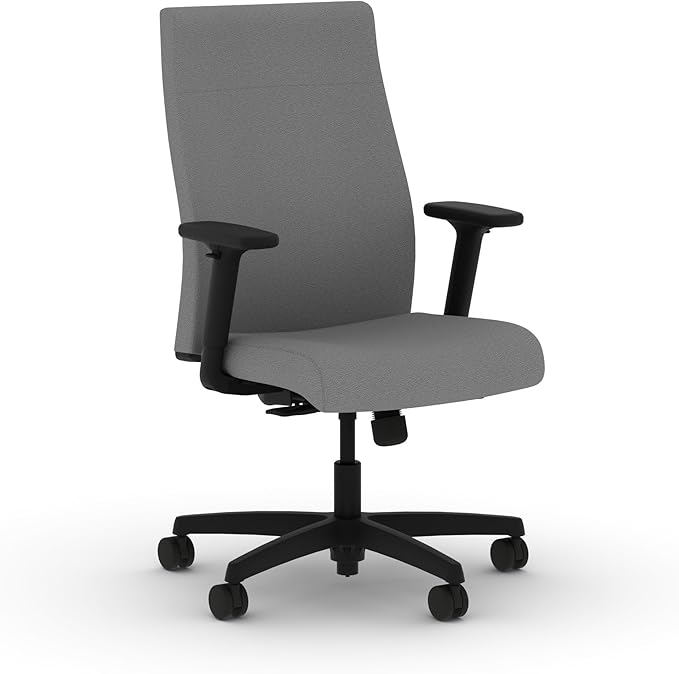 HON Ignition 2.0 Fabric Office Chair, Upholstered, Adjustable Arms, Standard Synchro-Tilt Recline Executive Ergonomic Office Chair, Black Frame, Frost