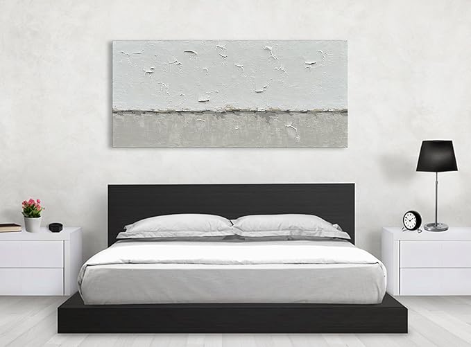 NANKAI Hand-Painted Grey and White Minimalist Oil Painting 30x60 inches Large Modern Art Piece Decorative Art for Living Room, Bedroom, Office, Wall Decorationative Art