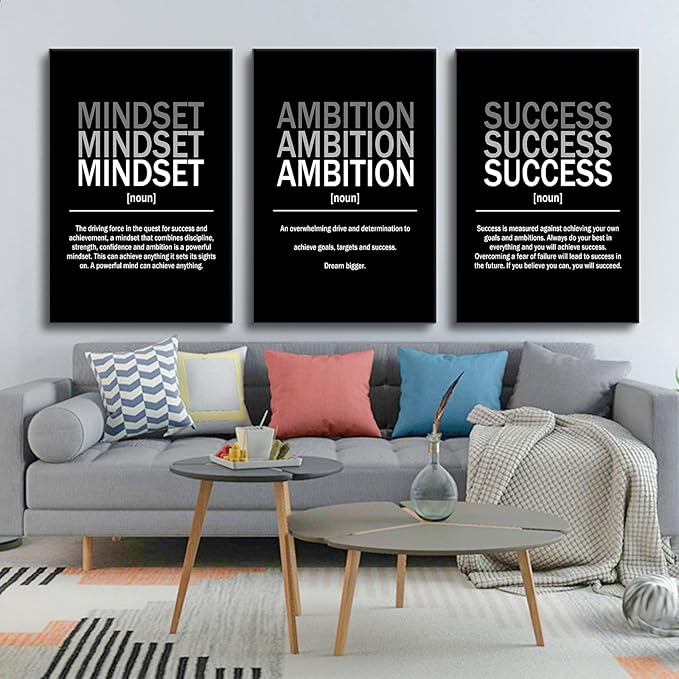 3 Pieces Inspirational Quotes Daily Motivational Canvas Wall Art Picture Painting Mindset Ambition Success Poster Print for Living Room Office Artwork Stretched and Framed [72''Wx 36''H]