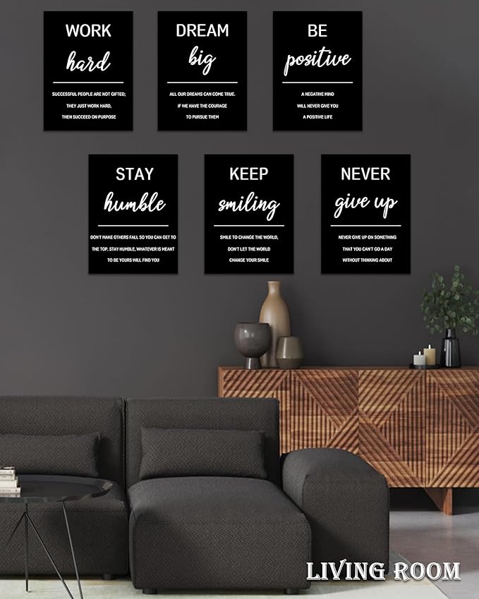Drsoum Inspirational Office Wall Art Motivational Wall Decor 12” x16” Framed Quotes Encouraging Canvas Posters for Living Room Bedroom Sayings - Set of 6 Framed