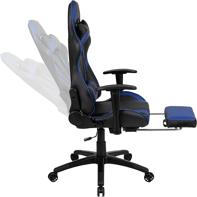 Flash Furniture X30 Gaming Chair Racing Office Ergonomic Computer Chair with Fully Reclining Back and Slide-Out Footrest in Blue LeatherSoft
