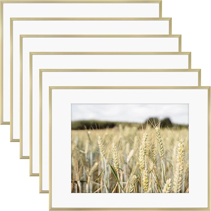 Golden State Art, Gallery Wall Frame Set of 6 - Gold 14x18 Aluminum Photo Frames with Mat for 11x14 Pictures - 14 x 18 inch Metal Frame with Real Glass Cover - Elegant Home or Office Decor