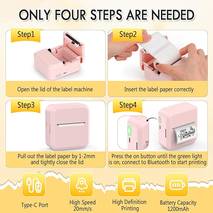 HuiJuKeJi Label Maker Machine with 50 * 30mm Tape, S2 Portable Bluetooth Mini Label Printer Maker with Personalize Templates, Inkless Thermal Sticker Printer for Home/Office/Business/Organization