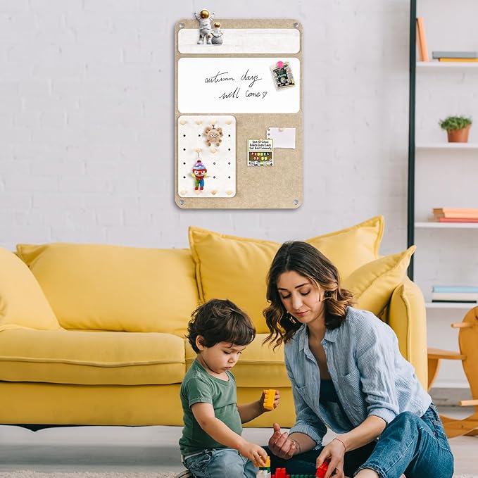 DOLLAR BOSS 3-in-1 Foldable Bulletin Board 24"x16" Vertical - Magnetic Whiteboard with Cork & Acrylic Shelves, Sound-Absorbing Felt for Home/Office/Dorm Includes Pins/Magnets (Latte)