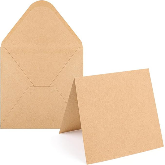 Blank Card and Envelopes 20K 6 X 6 Inch Kraft Brown Heavyweight 100LB Folded Kraft Cardstock Paper Square Envelopes for for DIY Greeting Cards, Wedding, Invitations, Baby Shower,& All Occasion