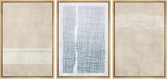 SIGNWIN Framed Canvas Print Wall Art Set Tan Blue Geometric Landscape Abstract Shapes Cozy Neutral Modern Art Decorative Boho Relax/Zen Nordic for Living Room, Bedroom, Office - 16"x24"x3 Natural